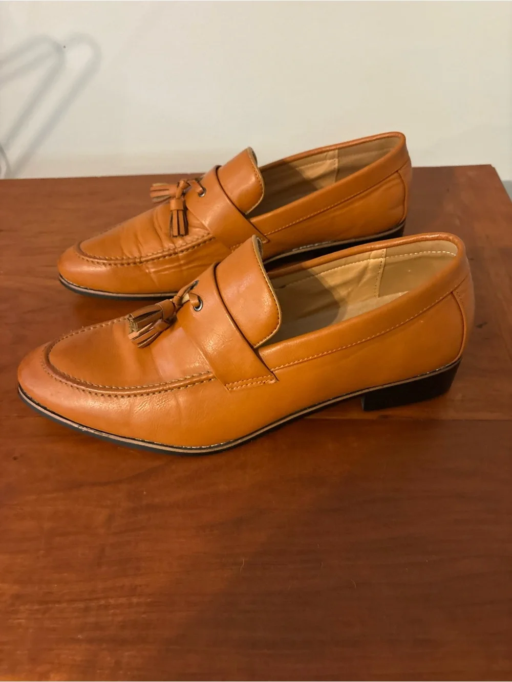 Men’s Cognac Tassel Loafers Size 45 Faux Leather Slip-On Dress Shoes 11-11.5